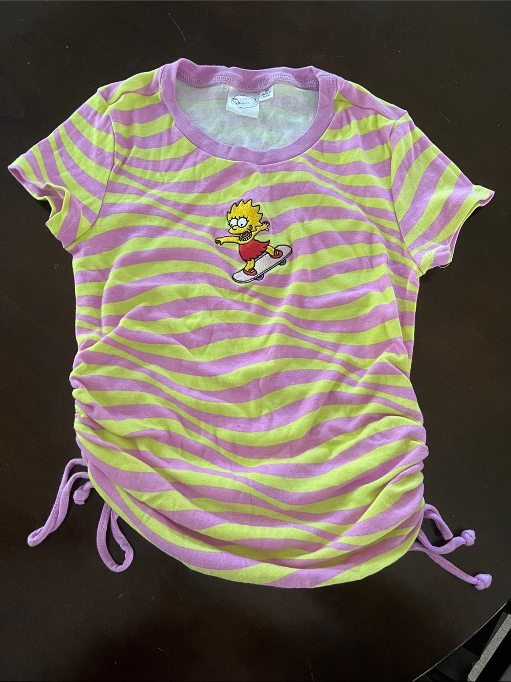 Girls' Pink & Lime Striped Skate Graphic Tee with Side Ties